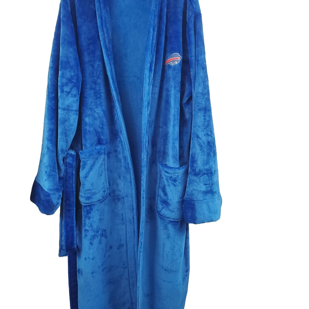 Buffalo Bills Mens Blue Plush Bathrobe with Logo L/XL Silk To Touch NWO Tags